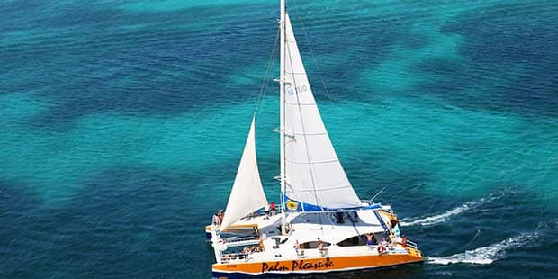 Sailboat in blue ocean