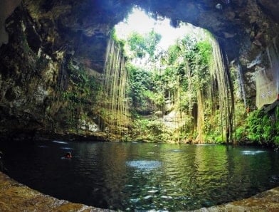 sunlight peeking through cave