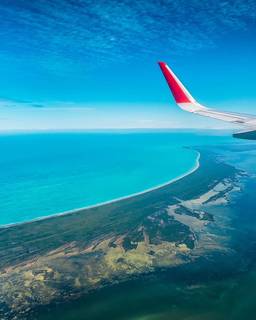 Plane view of Cancun from the sky. 