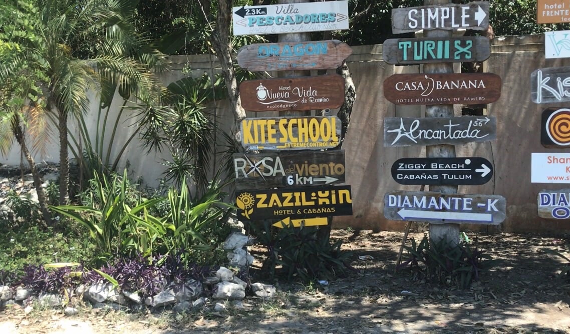 Tulum street signs, Riviera Maya, Mexico