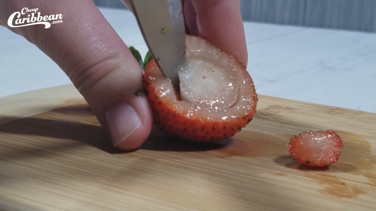 Prepping strawberries, Strawberry Margarita Jello Shots