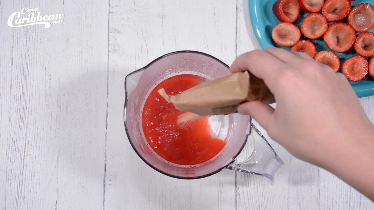 Pouring Jello mix into hot water, Strawberry Margarita Jello Shots