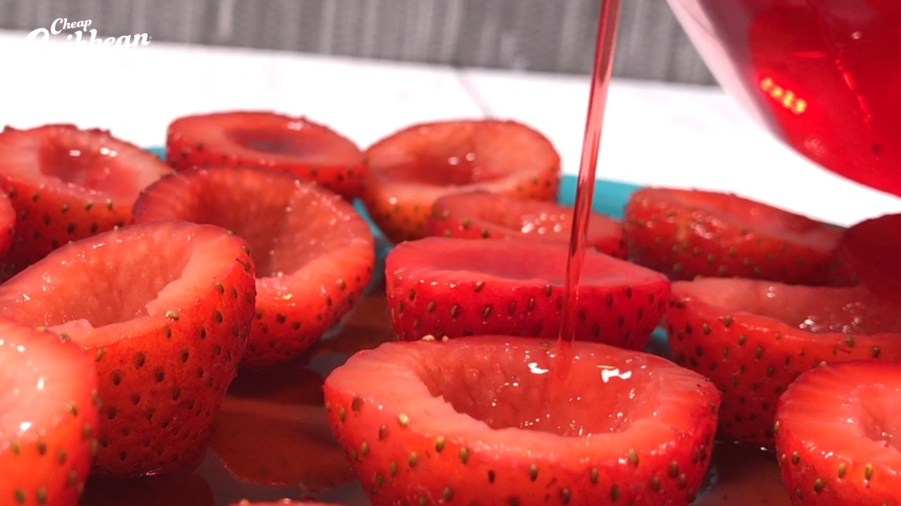 Liquid over strawberries, Strawberry Margarita Jello Shots