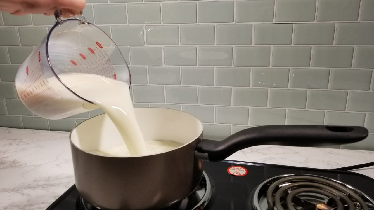 Pouring milk into the saucepan, Mexican Spiced Hot Chocolate