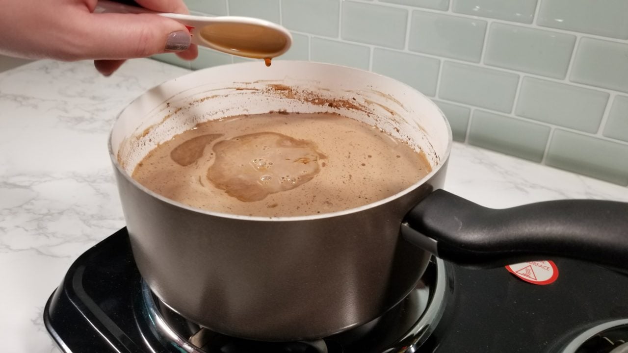 Adding vanilla extract, Mexican Spiced Hot Chocolate