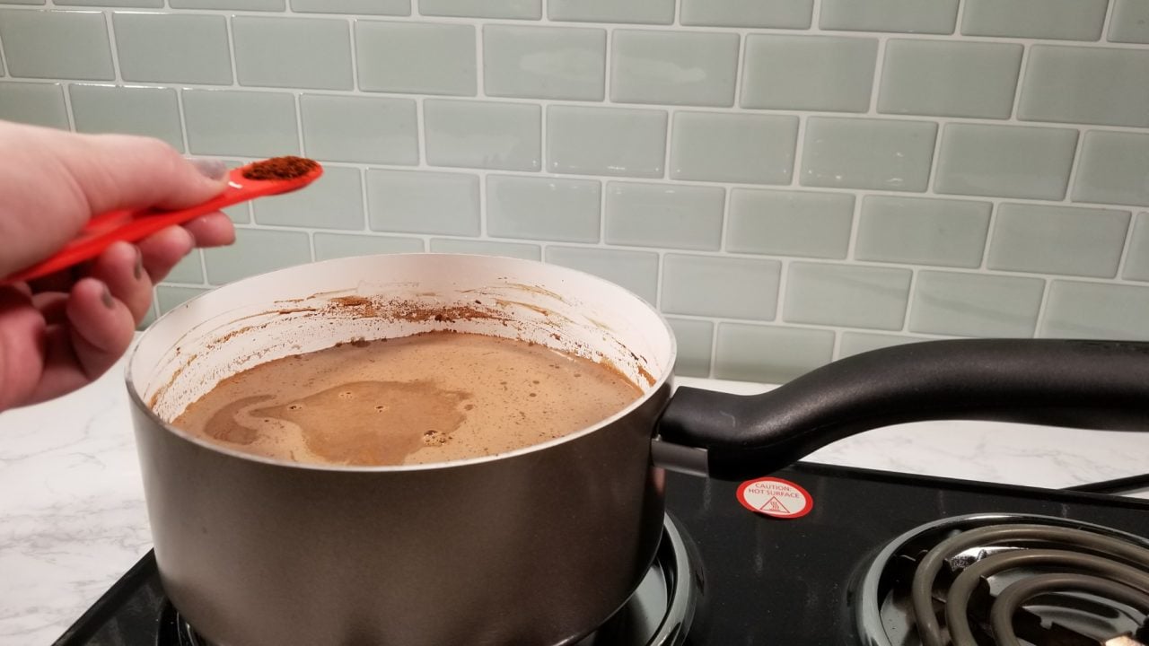 Adding chili powder, Mexican Spiced Hot Chocolate