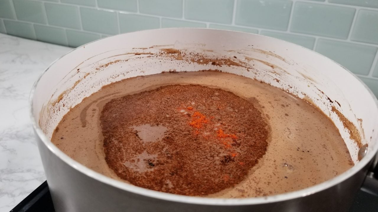 Adding cayenne, Mexican Hot Chocolate