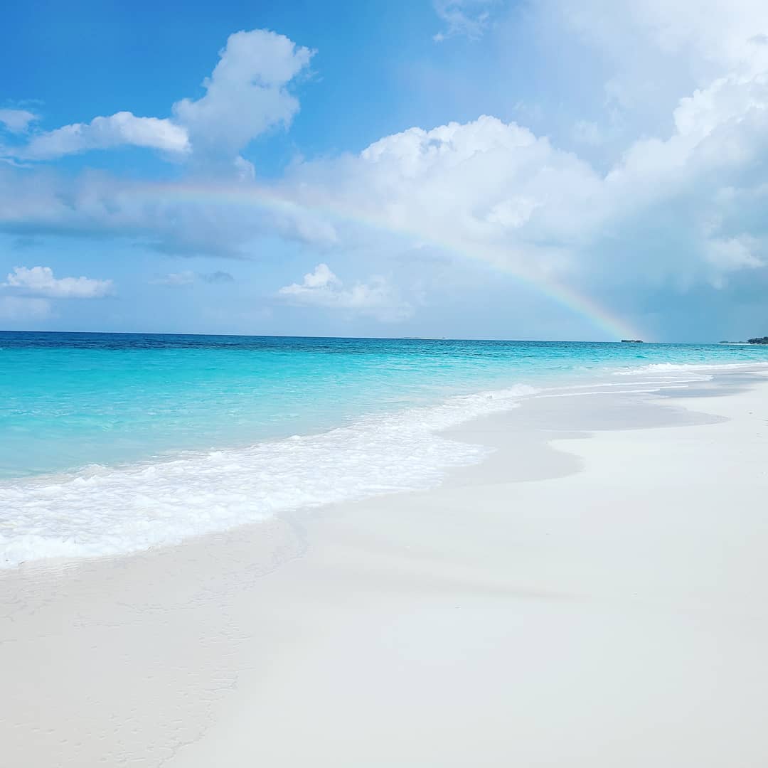 Rainbow over ocean in Exuma