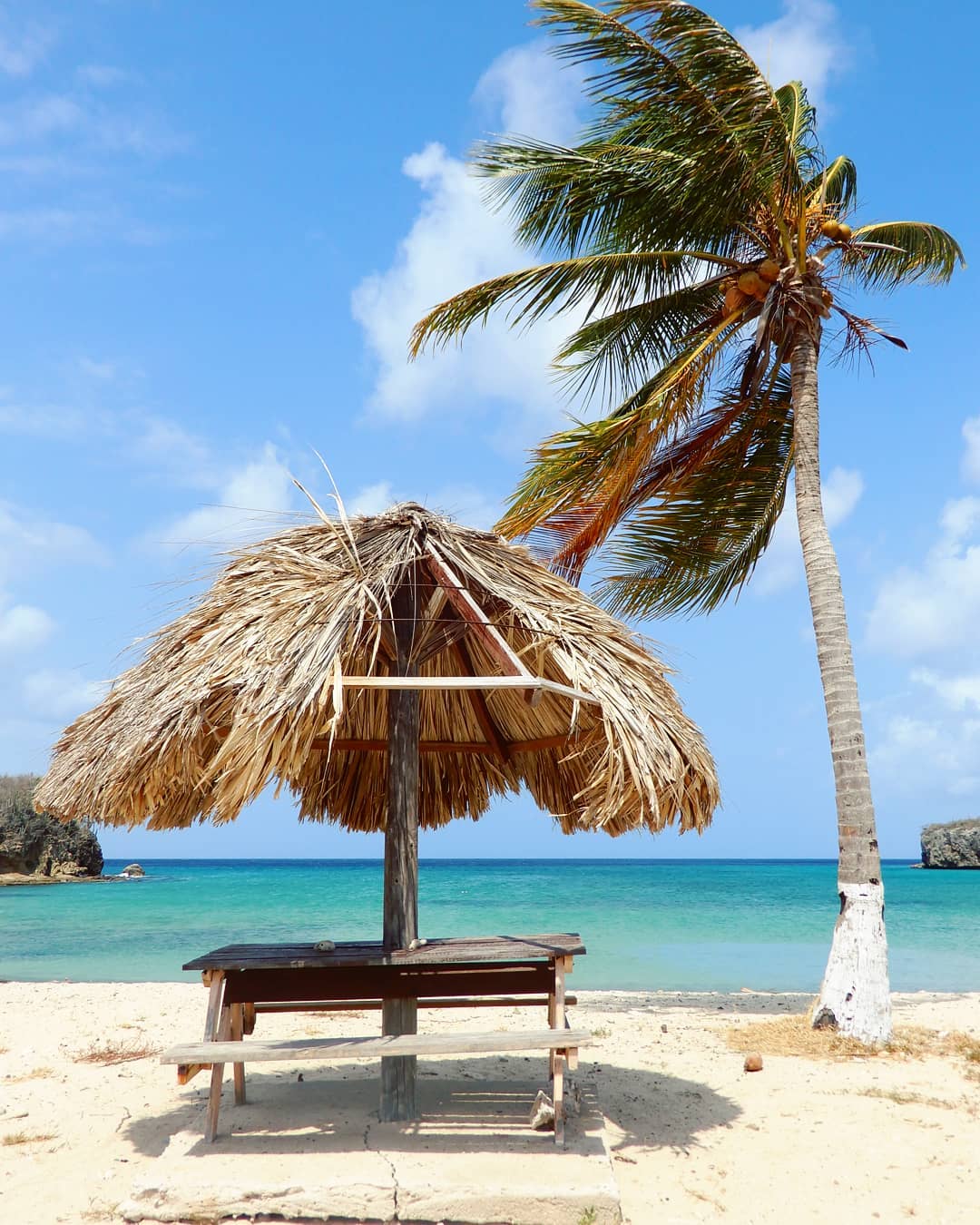 Abandoned tiki hut on the Curaçao beach