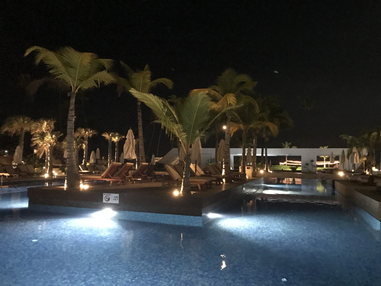 The pool at night time