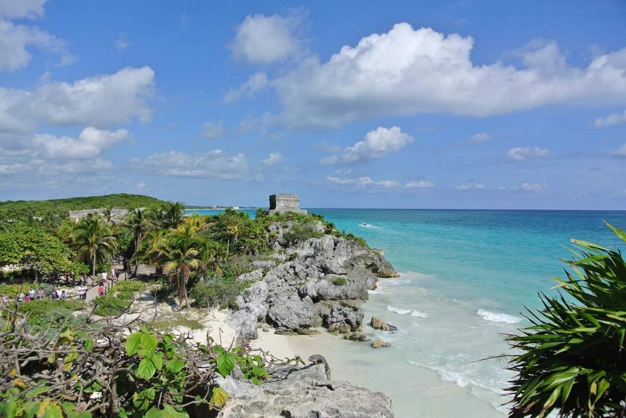 View of Mayan Ruins over ocean